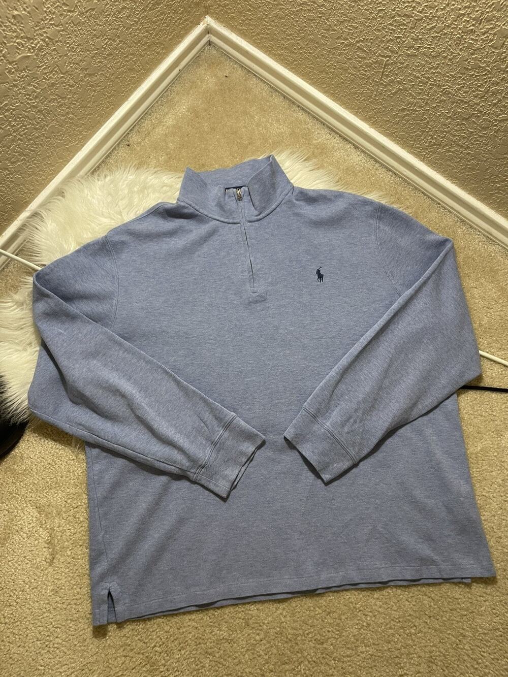 Polo Ralph Lauren Sweater Mens XL Blue Estate Rib Cotton Quarter Zip Sweatshirt